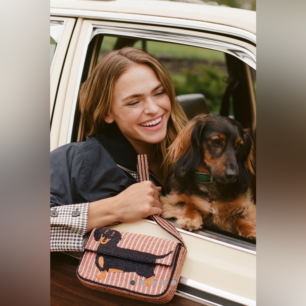 New Anthropologie Fiona Beaded Dachshund Design Shoulder Bag - Picture 5 of 7